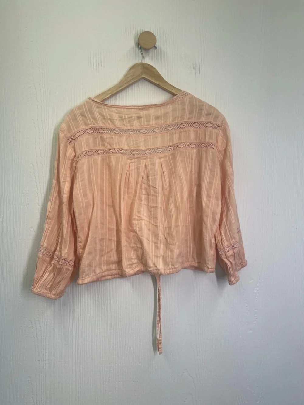 Free People - Follow Your Heart Peach Embroidered Lace Button Down Blouse SZ LG